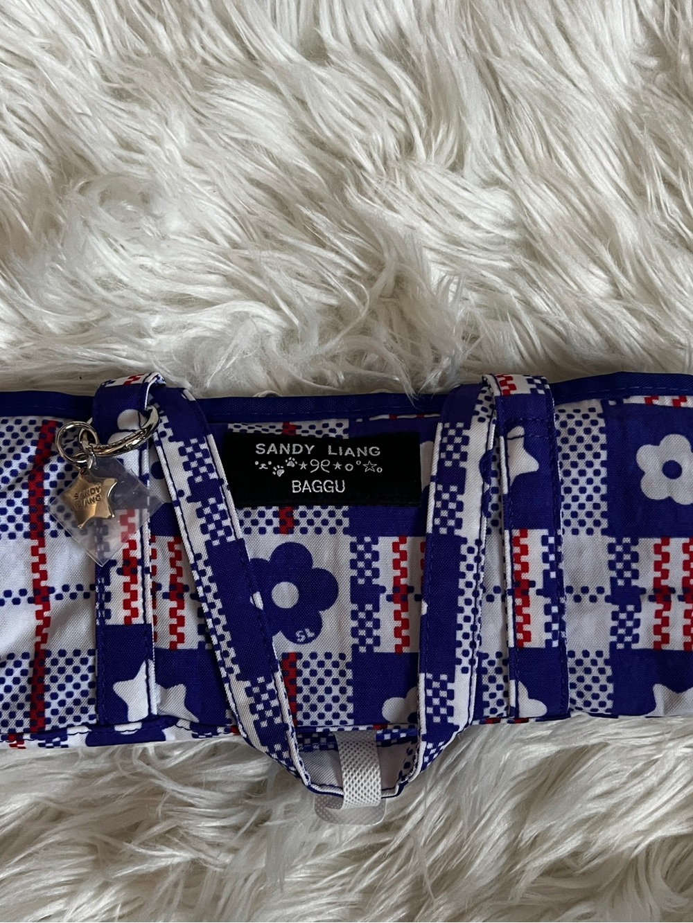 NWT Sandy Liang x BAGGU Mini Nylon Market Bag - Market Plaid Blue